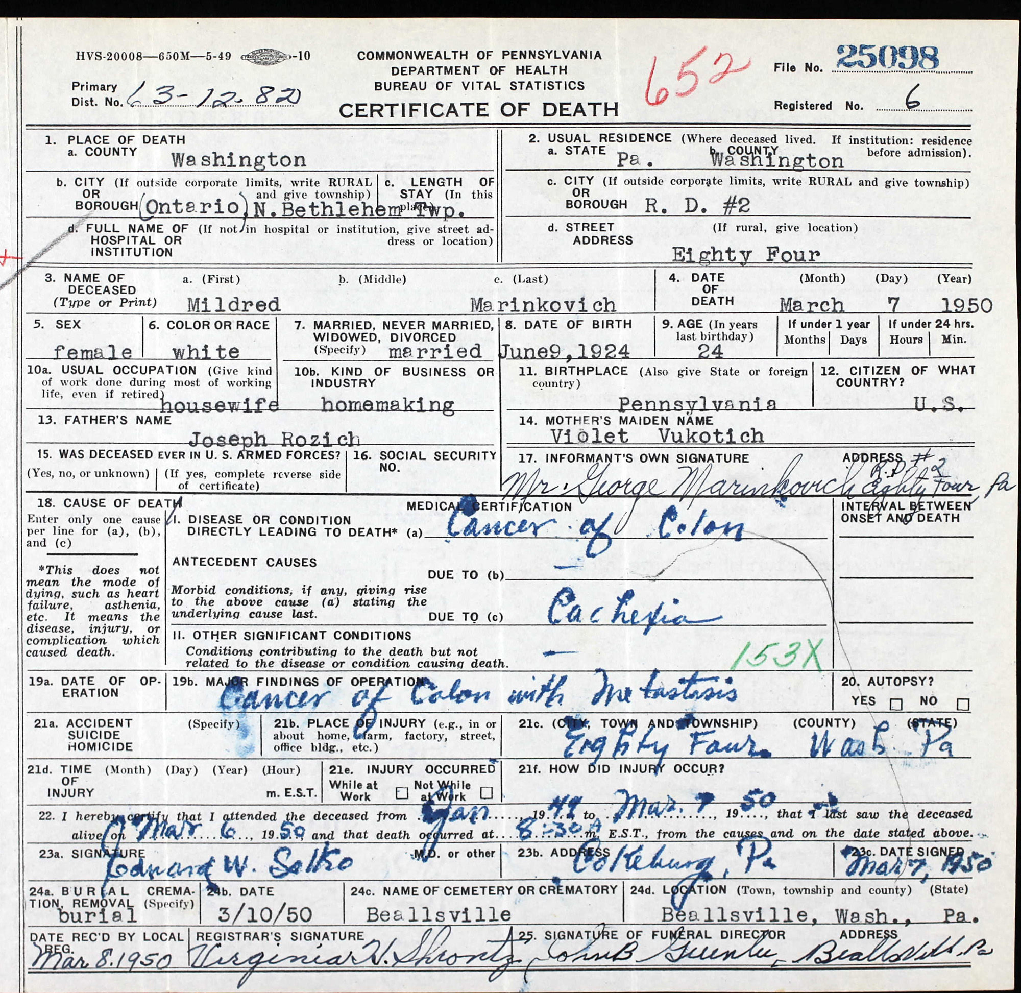 death certificate
